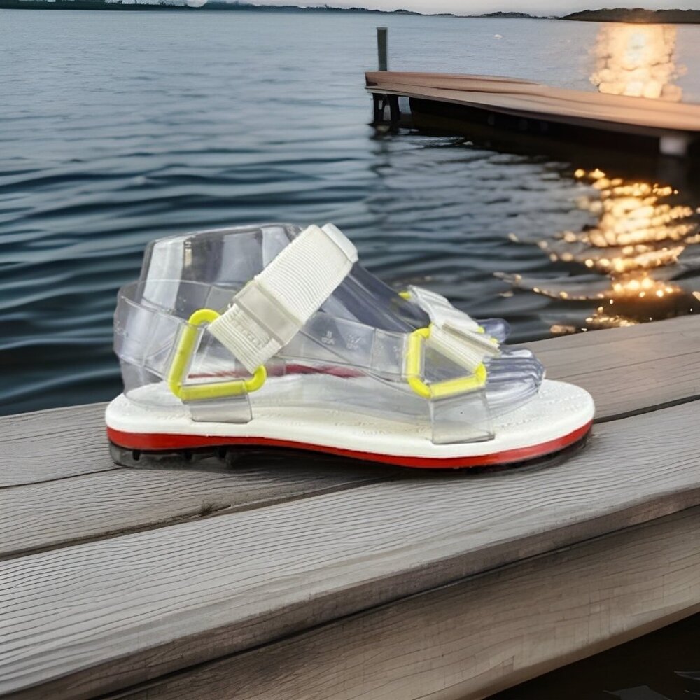 ✅Melissa Papete Rider Sport Sandals Womens 8 Rubber Hook & Loop White/Yellow/Red